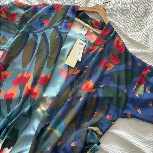 Chicos Gottex Botanical Gardens Sheer Kimono Cover Up Robe